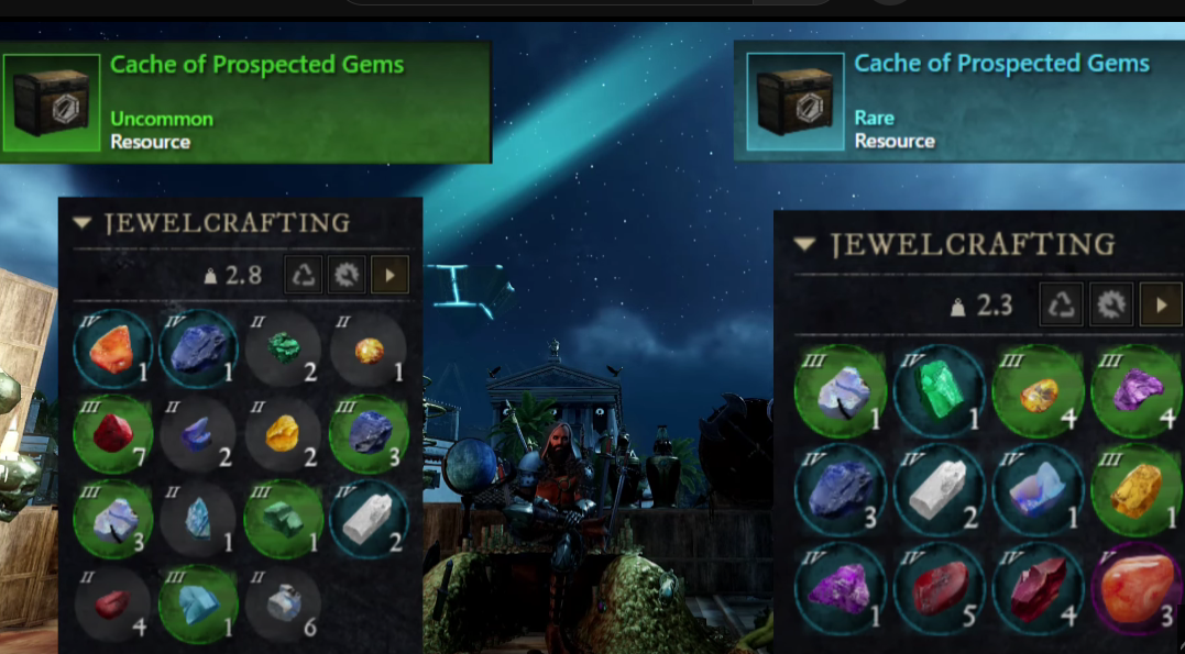 Profits from Rare and Uncommon Prospected Gem Caches