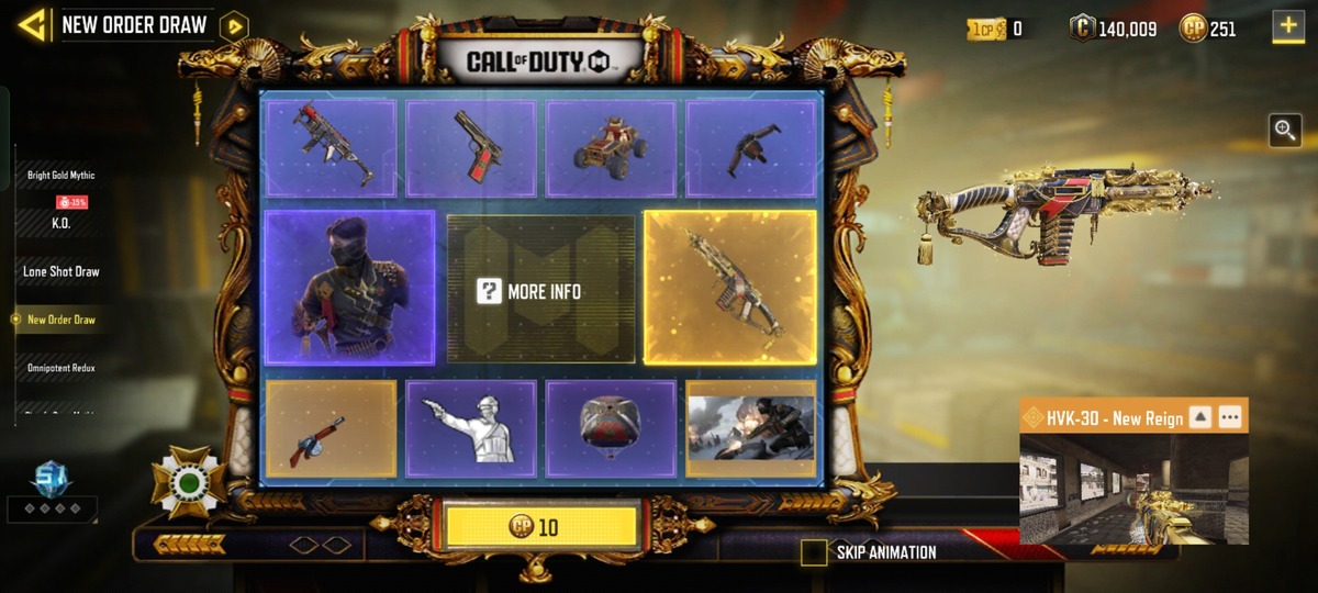 All Items in New Order Lucky Draw in COD Mobile