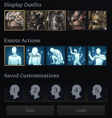 Display Outfits, Emote Actions, and Save Preset