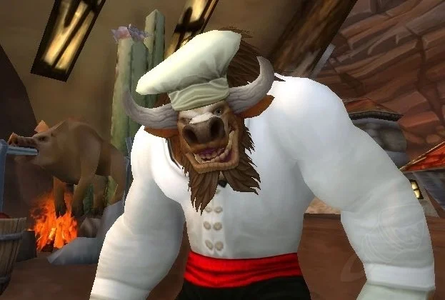 Tauren wearing a Chef's Hat in Wrath of the Lich King Classic
