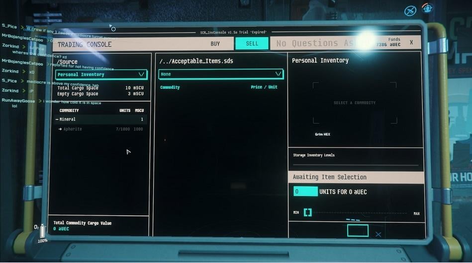 Star Citizen Trading Sell