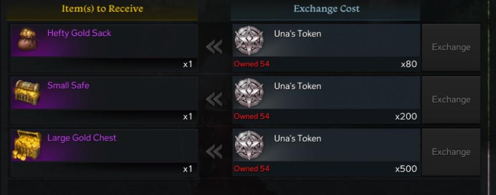 Lost Ark - Items to Receive with Una Tokens
