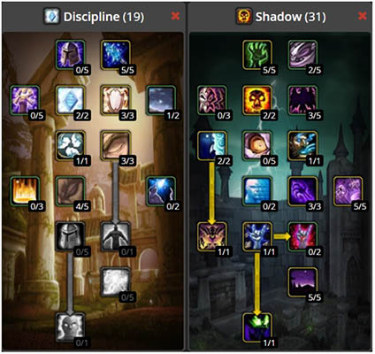 Discipline and Shadow Talent Trees