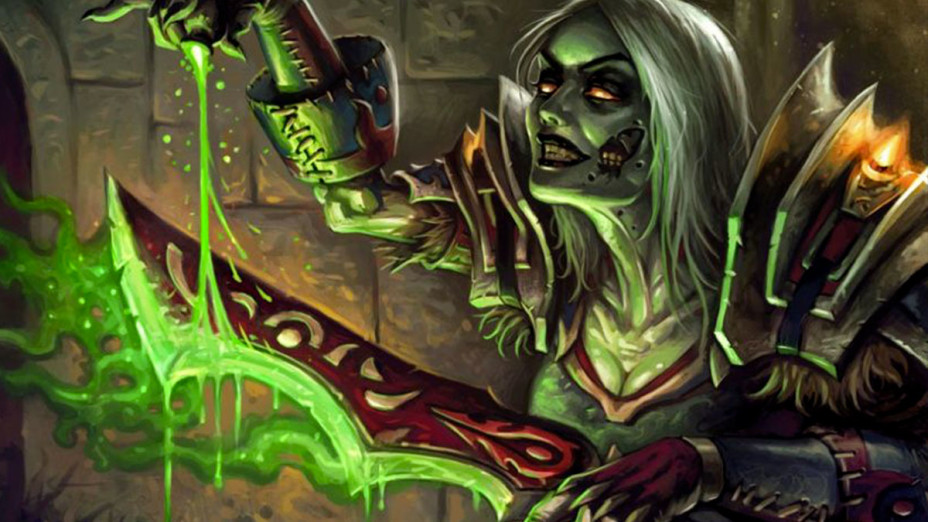 Undead Rogue poisoning her weapon