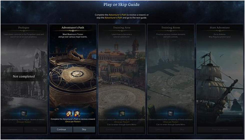 The Adventurer's Path in the selection menu in Lost Ark