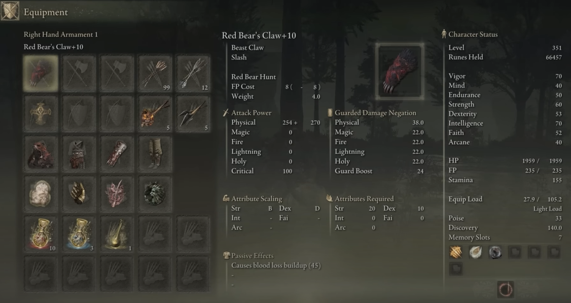 Detailed Elden Ring DLC Red Bear Claws Build Overview