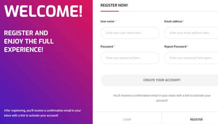 Register page in MMOPixel