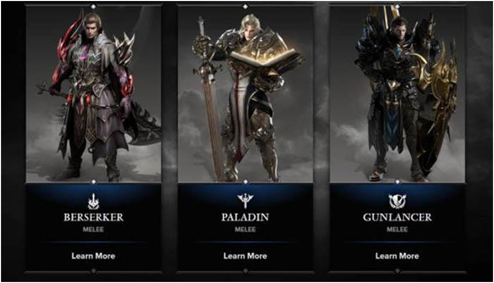The Berserker, The Paladin and the Gunlancer classes in Lost Ark