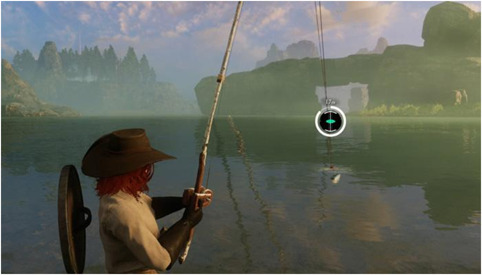 A man catching a fish in New World