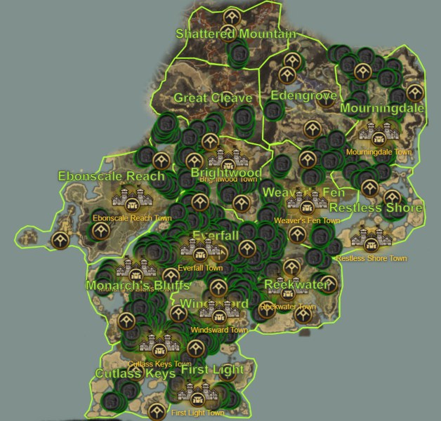 New World Map with Iron Ores locations