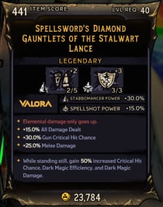 Spellsword's Diamond Gauntlets of The Stalwart Lance (441)