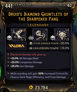Druid's Diamond Gauntlets of The Sharpened Fang (441)