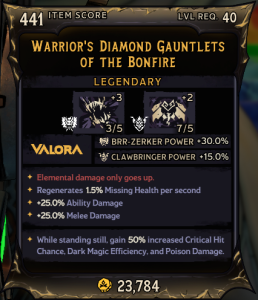 Warrior's Diamond Gauntlets of The Bonfire (441)