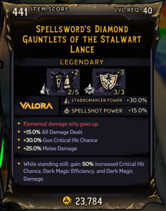 Spellsword's Diamond Gauntlets of The Stalwart Lance (441)