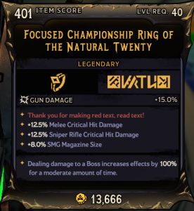 Focused Championship Ring of The Natural Twenty (401)