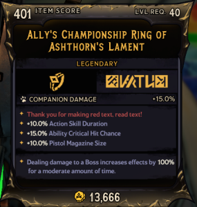 Ally's Championship Ring of Ashthorn's Lament (401)