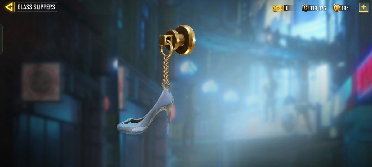 Glass Slipper Charm with light blue stiletto shoes in COD Mobile