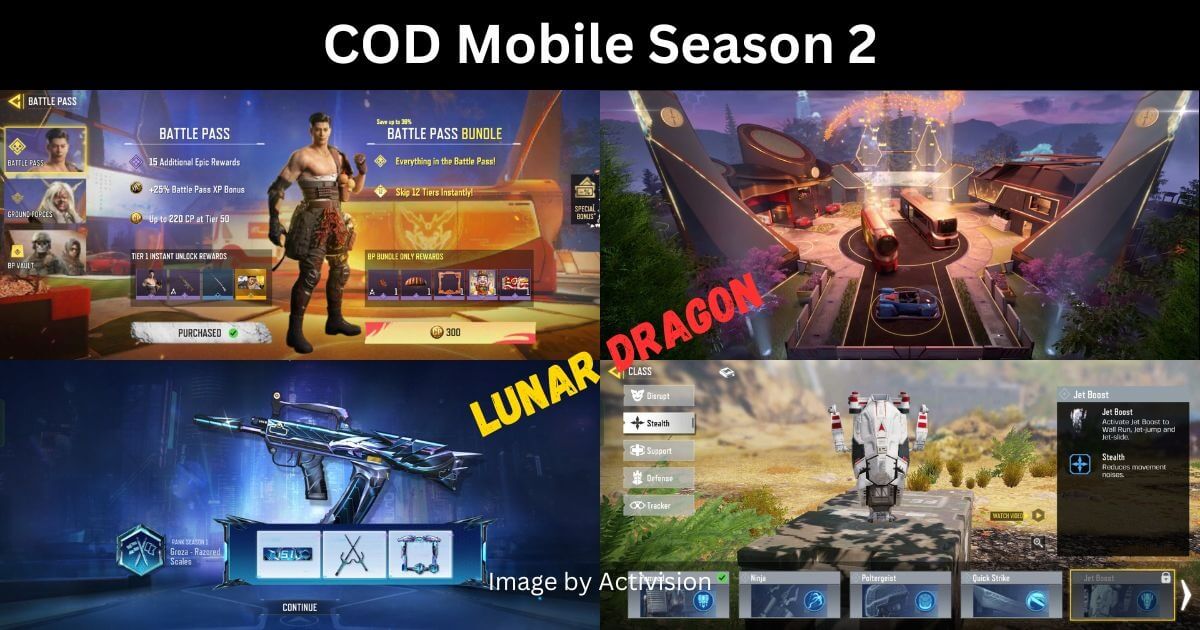 COD Mobile Season 2 Lunar Dragon with the Battle Pass, Dragon Year Nuk3town Map, MP Rank Rewards, and Jet Boost Class image