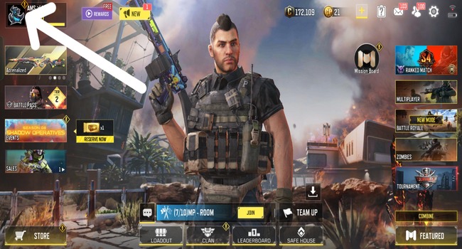 Lobby Screen with Profile icon in COD Mobile