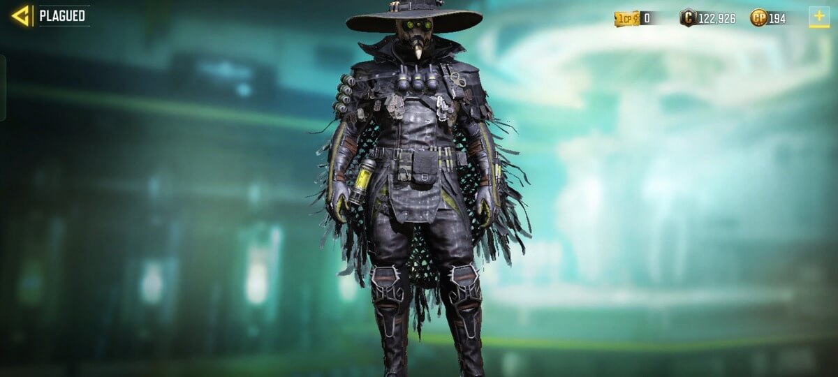 Witch Doctor - Doctor Raven character skin with Black Dress, Some Green Material, Witch-like face, and Large Hat in COD Mobile