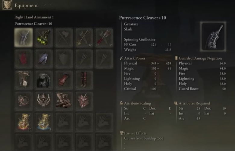 Putrescent Cleaver Arcane Build - Equipment