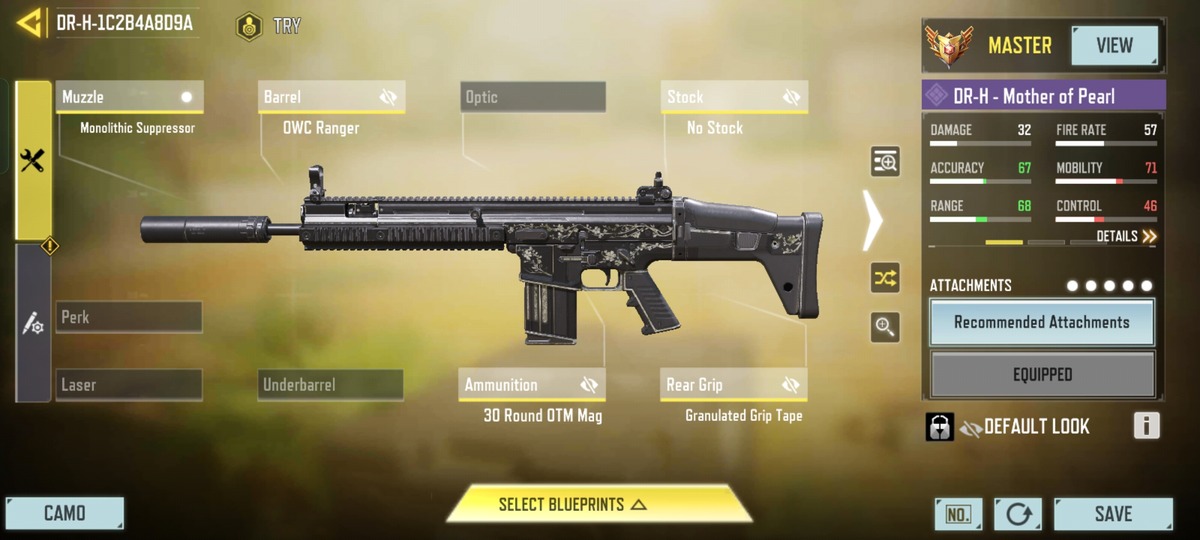 A DR-H Assault weapon in COD Mobile with its Gunsmith