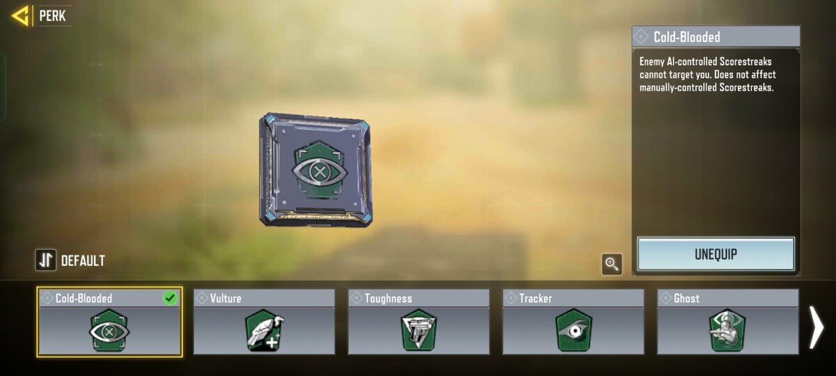 Cold-Blooded Green Perk with Description in COD Mobile