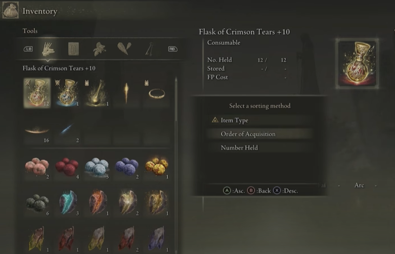 New Inventory Sorting in Elden Ring Patch 1.12