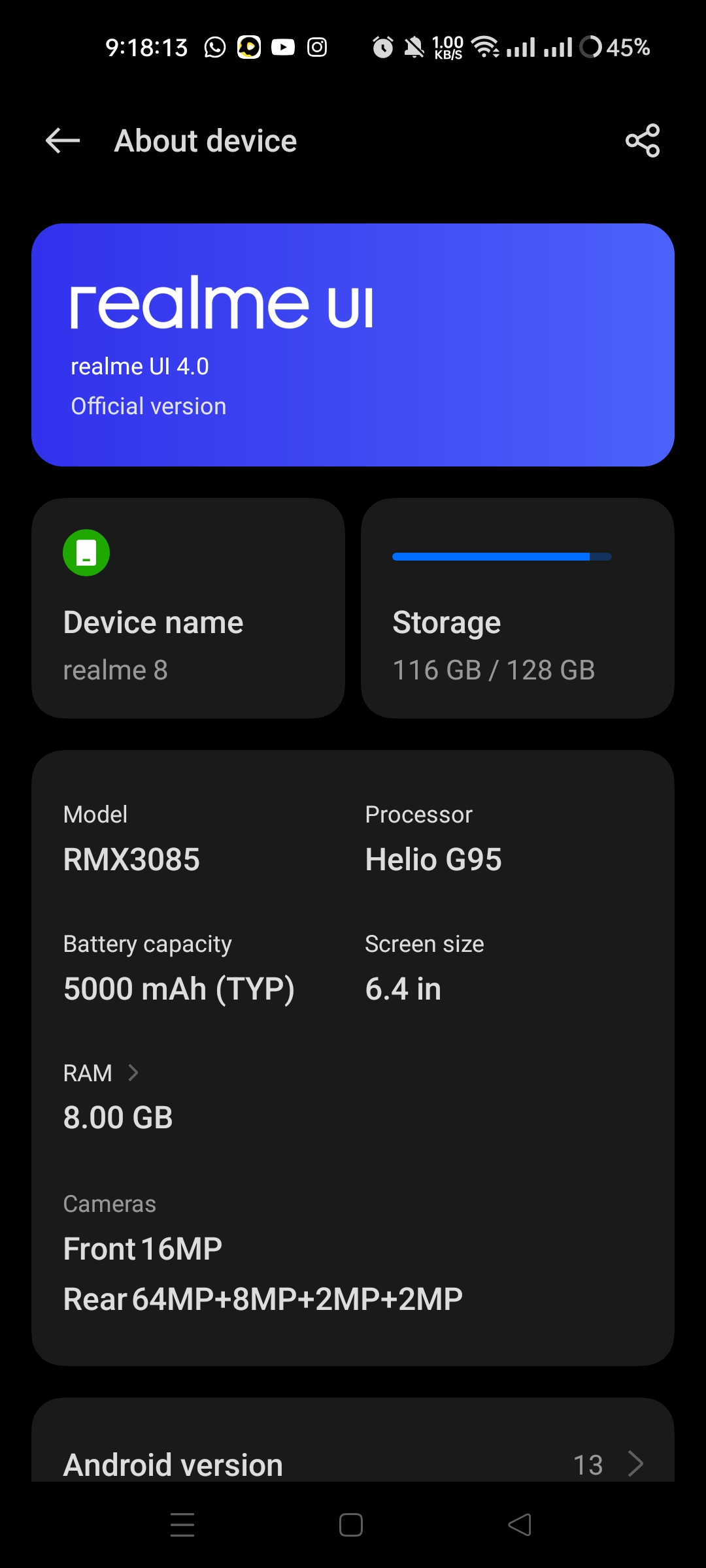 About device section with Free Storage in Android