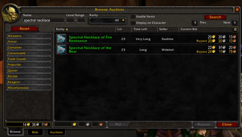 WoW Classic Season of Discovery Spectral Necklace Auction House