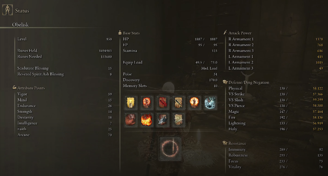 Attributes for Best Katana Build in Elden Ring DLC