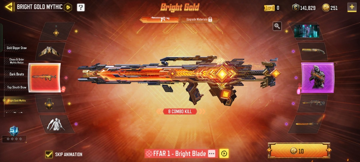 All 10 items in Bright Gold Mythic Lucky Draw of COD Mobile