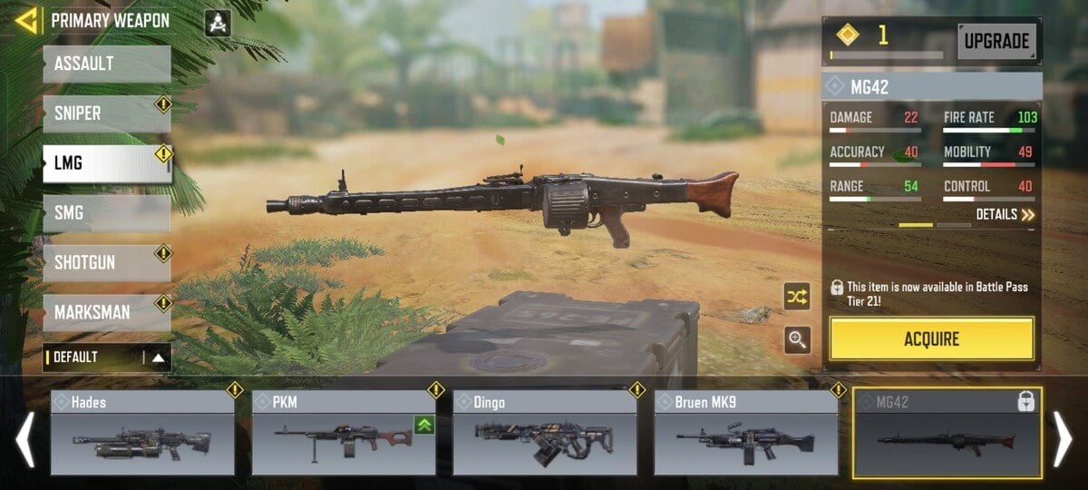 MG42 LMG weapon in COD Mobile